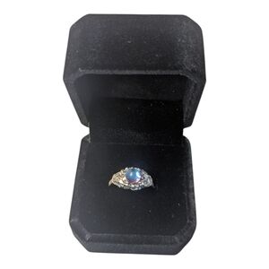 VTG Gothic Rainbow Moonstone Intricate Sliver Tone Adjust Women's Ring Size 7